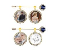 Haohai Paquete de 2 broches con dije de foto para bricolaje, broche de recuerdo para bodas, graduación y ocasiones especiales, colgante de foto con detalles de diamantes de imitación, talla única