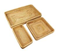 HAOHIZE Bandeja de ratán, bandeja decorativa para mesa de café, bandeja cuadrada de mimbre tejida a mano, bandeja rectangular para servir, bandeja de almacenamiento para desayuno, bebidas, aperitivos