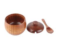 HAOHIZE Cuenco de Madera con Tapa Tarro de Especias de Madera Maciza, 1 Tarro de Madera Maciza Azucarero Sal Pimienta Caja de condimento con Cuchara y Tapa Herramienta de Cocina