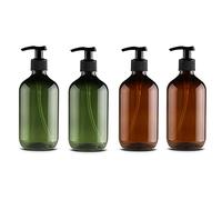 HAOHIZE Empty Plastic Pump Bottles Dispenser, 500ml Soap Dispenser Bottles Bathroom Countertop Pump Dispensers Refillable Pump Bottles for Dispensing Lotions Shampoos (2 Brown 2 Green)