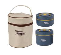 HAOHIZE Redonda con Bolsa con Tapa, Contenedores de Almuerzo Aislados Térmica Conjunto de Contenedores de Almuerzo con Aislamiento Portátil Caja Térmica de Acero Inoxidable a Prueba (2 Insulated Box)