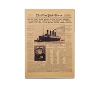 HAOHUODUO Póster vintage del desastre del Titanic de 20 x 14 pulgadas, sin marco, réplica de la hoja frontal del New York Times 1912 en papel kraft, impresiones artísticas retro occidentales para