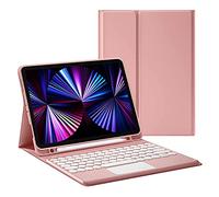 HaoHZ Funda Teclado para iPad Pro 11 2021/2020, Contiene la Letra Ñ, Teclado Desmontable con Panel táctil [Admite Carga de lápiz de Apple] - Soporte de lápiz Incorporado,Rosado,iPad Pro 11 2020