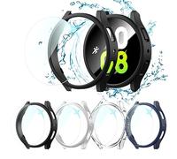 Haojavo [4 + 4] piezas de funda protectora combo para Galaxy Watch 6 44 mm, resistente al agua, funda protectora antigolpes + protector de pantalla templado HD, combinación accesorios para Samsung 44