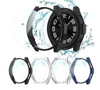 Haojavo [4 + 4] piezas de funda protectora combo para Galaxy Watch 6 classic 43 mm, resistente al agua, funda protectora antigolpes + protector de pantalla templado HD, accesorios para Samsung 43 mm