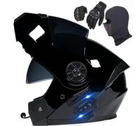 HaoJieHan Casco De Moto Modular Bluetooth, Integrado, ECE/Dot Homologado, Doble Visera, Adecuado Para Hombres Y Mujeres Adultos, Talla XXL=(61-62cm), Color Negro
