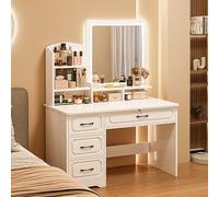 HaoJieHan Mesa Maquillaje con Luz con Espejo Y Taburete, Tocador Maquillaje con Luz, Juego De Escritorio Blanco con 4 Cajones, para Dormitorio, Salón, Brillo Ajustable B,No Stool
