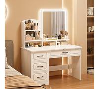 HaoJieHan Tocador con Luces LED, Iluminación Ajustable, Mesa De Maquillaje con 4 Cajones, Tocador con 3 Modos De Iluminación De Colores A,137x80x40cm