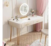 HaoJieHan Tocador de Maquillaje con Espejo de Luz LED, Iluminación Regulable, Tocador con Luces LED de 3 Colores con Brillo Ajustable, para Dormitorio, Salón, Brillo Ajustable D,75X80X40CM