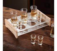 HAOKKV Portavasos Acrílico Con Múltiples Compartimentos Y Asas De Madera, Organizador De Bandeja Para Vasos De Licor Y Dispensadores De Bebidas Alcohólicas*2(1)