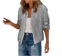 HAOLEI 2024 Chaqueta Lentejuelas Mujer Ofertas,Manga Larga Cremallera Béisbol Chaqueta Fiesta Bomber Informal Cazadora Mujer Corto Moda Casual Cardigan Jacket Outwear Otoño Invierno Versátil Tops