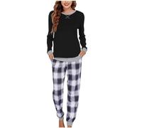 HAOLEI 2024 Pijama Mujer Invierno,Conjunto de Camiseta Manga Larga y Estampado a Cuadros Pantalón Largo Sueltos Casual Ropa Casa Conjunto de Pijama Mujer Suave y Cómodo Ropa de Dormir