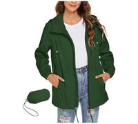 HAOLEI 2025 Chubasquero Mujer,Chaqueta Impermeable Mujer con Capucha y Cremallera Ligera Plegable Chaqueta de Lluvia Transpirable Cortaviento Casual Gabardina Poncho Impermeable para La Lluvia