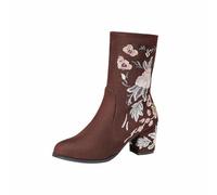 HAOLEI Botas Mujer Invierno,Moderno Calentar Botines Mujer Retro Boots Elegante Botas Mujer Tacon con Bordado de Flores Cómodas Casual Calzado Antideslizante Zapatos Outdoor Ligero Original