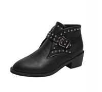 HAOLEI Botines Mujer 2024,Mis Pedidos Botas Mujer Invierno Vintage Elegantes Botas Mujer Baja Punta Puntiaguda Botas Tacon Ligero Cómodas Botas Mujer con Adorno de Remache Botas Negras Mujer Versátil