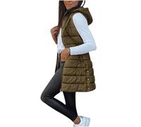 HAOLEI Chaleco Mujer Chalecos Acolchados Medio Largo con Capucha Abrigada Gruesa Chaqueta Acolchada Mujer Sin Mangas con Cremallera Moda Casual Plumifero Ligero Cálida Abrigo Outwear Otoño Invierno