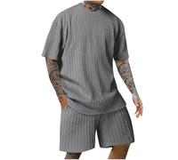 HAOLEI Chandal Hombre Completo Rebajas,Conjunto Verano Hombre de 2 Piezas Camisas Manga Corta y Pantalones Cortos de Verano para Hombres Cómodo y Transpirable Traje de Ocio Ropa Deportiva de Algodón
