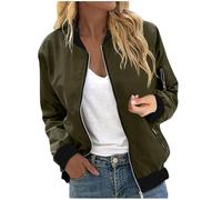 HAOLEI Chaqueta Bomber para Mujer Corto Blouson Casual Cazadora Mujer Estilo Piloto Ligero Abrigo Manga Larga con Cremallera Completa Color Sólido Sudadera Versátil Chaquetas Entretiempo Moto Jacket