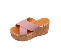 HAOLEI Sandalias Mujer Verano,Sandalias Plataforma Mujer de Piel Sintética Moda Cruz Sandalia de Playa Minimalistas Chanclas Casuales Cómodas Tacones de Cuña Zapatillas para Playa Vacaciones