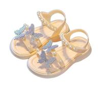 HAOLEI Sandalias Niña de Vestir,Sandalias Elegantes de Princesa para Niñas con Mariposa de Diamantes de Imitación y Perlas Cómodo Zapatos Antideslizante Moda Sandalia Barefoot para Playa y Uso Diario