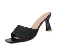 HAOLEI Sandalias Tacon Mujer,Sandalias de Tela de Punto con Tacones de Aguja Moda Cómodas Sandalia de Punta Cuadrada con Punta Abierta Minimalismo Versátil Mules Zapatos de Boca de Pez para Fiesta