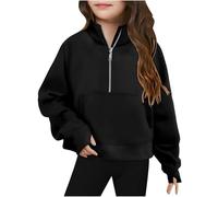 HAOLEI Sudadera Niña,Sudadera Sin Capucha con 1/4 Cremallera Simple Color Liso Camiseta Manga Larga Niña Sudadera Niños Primavera Otoño Sueltos Bolsillos Jersey Niñas Casual Ropa Niña 5-14 Años