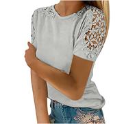 HAOLEI Suelta Camisetas Manga Corta Mujer,Tallas Grandes Camiseta Mujer de Mangas de Encaje Huecas Camiseta Blanca Mujer Color Sólido Blusas Mujer Verano 2024 Elegantes Multicolor Casual Tops