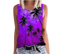 HAOLEI Tallas Grandes Camiseta Tirantes Mujer,Informal Chaleco Mujer de Cuello en Redondo Corte Suelto Sin Manga Camisetas Mujer Verano con Estampado de Cocoteros Basica Fresca T-Shirts Verano