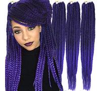 Haolocs Lote de 6 unidades (14/18/24/30) pulgadas, 3 cajas medianas, trenzas, ganchillo, 1 cm de diámetro fino, extensiones de pelo sintético trenzado (T1B/lila, 18 pulgadas)