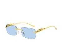 HAOMAO Gafas de Sol rectangulares sin Montura con decoración de Guepardo Retro para Mujeres y Hombres Gafas de Lentes Transparentes de océano Uv400 Tonos Azul