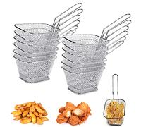 HAOMEEDUO 12 Pcs Cesta Freidora Pequeña Mini Freidoras para Servir Patatas Canasta para Freir Papas Cestas de Aperitivo de Acero Inoxidable Canasta con Asa para Patatas Fritas Aperitivos Croquetas