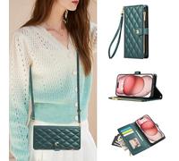 HAONANDE Funda Cartera para OPPO A3x 4G/OPPO A3 4G 5G/OPPO A5x, Funda Libro de Cuero con Tarjetero, Cremallera, Correa Bandolera, Magnético, Soporte, Carcasa Antigolpes Elegante para Mujer Verde