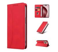 HAONANDE Funda Cuero para OnePlus 7 Tapa, Carcasa Flip Tipo Libro de Piel Cartera Folio Billetera Plegable Soporte Case con Ranura para Tarjeta, Magnética Rojo
