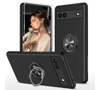 HAONANDE Funda Fina para Google Pixel 6A,Carcasa Armor Hard PC Antigolpes Protectora Case con 360° Metálico Soporte de Anillo, 1*Protector de Pantalla de Cristal Templado,Negra