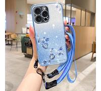 HAONANDE Funda para Honor X50i Plus con Correa Bandolera, Funda Colgante Brillante con Flores, Carcasa Fina TPU Suave Antigolpes para Mujer Compatible con Carga Inalámbrica Azul