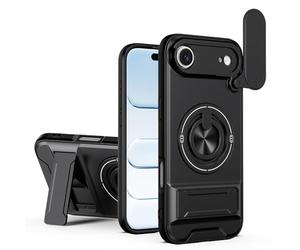 HAONANDE Funda para iPhone 17 Air con Anillo Soporte magnético, Carcasa Militar antigolpes Protección con Cubierta de Cámara Deslizante Compatible with MagSafe Case Negro