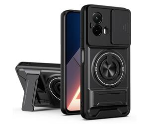 HAONANDE Funda para Motorola Moto G35 5G con Anillo Soporte magnético, Carcasa Militar antigolpes Protección con Cubierta de Cámara Deslizante Compatible with MagSafe Case Negro