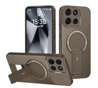HAONANDE Funda para Motorola Moto G86 con Soporte, Compatible con MagSafe, Funda magnética de Fibra de Carbono, Carcasa antigolpes Fina para Hombre Marrón