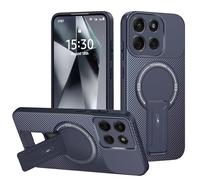 HAONANDE Funda para Motorola Moto G86 con Soporte, Compatible con MagSafe, Funda magnética de Fibra de Carbono, Carcasa antigolpes Fina para Hombre Azul