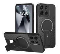 HAONANDE Funda para Motorola Moto G86 con Soporte, Compatible con MagSafe, Funda magnética de Fibra de Carbono, Carcasa antigolpes Fina para Hombre Negro