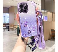 HAONANDE Funda para Realme GT Neo5 SE con Correa Bandolera, Funda Colgante Brillante con Flores, Carcasa Fina TPU Suave Antigolpes para Mujer Compatible con Carga Inalámbrica Morado