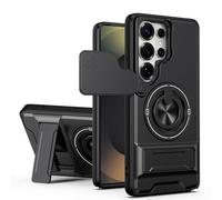 HAONANDE Funda para Samsung Galaxy S22 Ultra con Anillo Soporte magnético, Carcasa Militar antigolpes Protección con Cubierta de Cámara Deslizante Compatible with MagSafe Case Negro