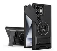 HAONANDE Funda para Samsung Galaxy S23 Ultra con Anillo Soporte magnético, Carcasa Militar antigolpes Protección con Cubierta de Cámara Deslizante Compatible with MagSafe Case Negro
