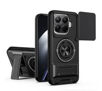 HAONANDE Funda para Xiaomi 15T Pro 5G con Anillo Soporte magnético, Carcasa Militar antigolpes Protección con Cubierta de Cámara Deslizante Compatible with MagSafe Case Negro