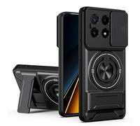 HAONANDE Funda para Xiaomi Poco X6 Pro 5G con Anillo Soporte magnético, Carcasa Militar antigolpes Protección con Cubierta de Cámara Deslizante Compatible with MagSafe Case Negro