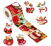 Haooryx 300 rollos de calcomanías para hacer tu propio cacao caliente, haz una escena de taza de cacao de Navidad, mezcla y combina lindas calcomanías de taza de cacao de renos de Papá Noel para