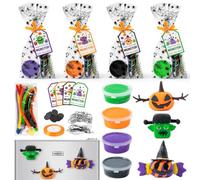 Haooryx Kit de manualidades de arcilla seca al aire para Halloween, 16 paquetes de lindos monstruos, calabaza, llavero magnético, adorno a granel con bolsa de regalo para intercambio de aula, regalo