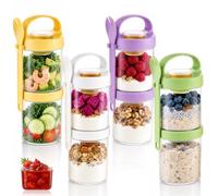 Haoppmof Juego de 4 vasos para cereales con cuchara, 360 ml y 560 ml de | Taza para cereales, taza de cereales para llevar, taza de cereales, recipiente para cereales, caja de cereales