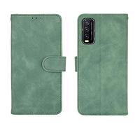 HAOREN Leather Folio Funda para Vivo Y20s / Y11s / Y20 Funda, Flip Wallet Carcasa Tipo Libro Protector Magnético y Plegable de PU + TPU Soporte de Ranuras para Tarjetas, Verde