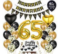 Haosell Decoraciones Cumpleaños Oro Negro 65 Años Hombre Mujer Topper Torta 65 años 37 Piezas